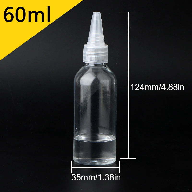 3- Empty Dropper Bottle Transparent Plastic Refillable Nozzle Cap Qme 60ml