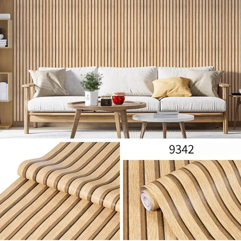 45cm Wall Decoration Stickers Wood Stripes Waterproof Self Adhesive PVC Wall Stickers for Background Wall Desk and Cabinets Qme 9342 45cmX1m