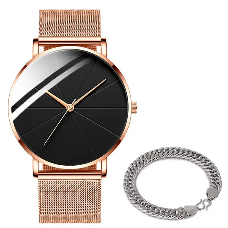 Minimalist Men's Fashion Watches Simple Men Business Ultra Thin Stainless Steel Mesh Belt Quartz Watch relogio masculino Qme 10