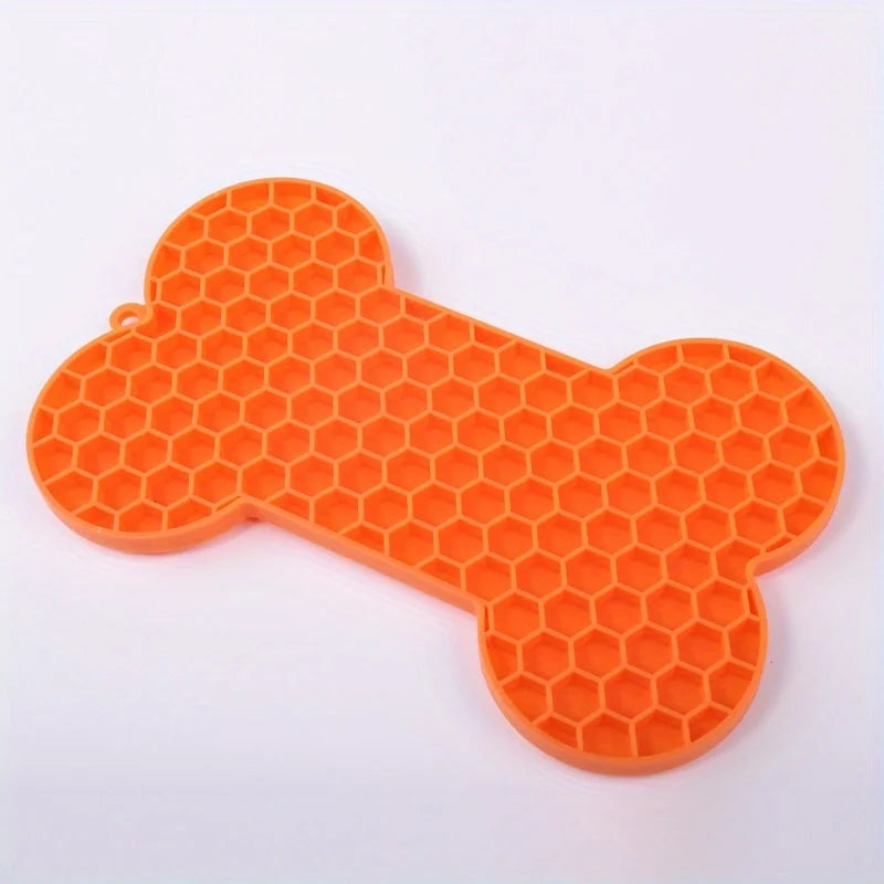 Dog Slow Food Pad Bone Silicone Pet Licking Pad Mat Placemats Pet Supplies Feeding Dog Cats Dogs Supplies Qme Orange