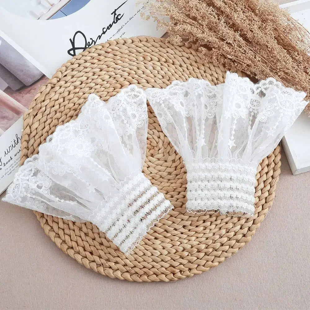 1Pair Detachable Cuffs Lace Flower Mesh Fake Flared Sleeves Double Qme