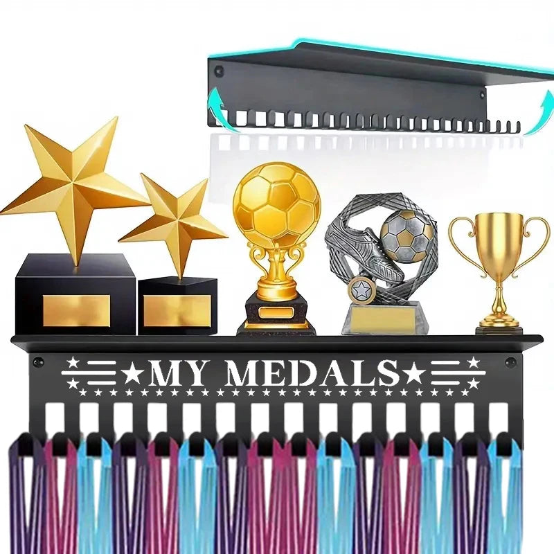 Heavy-duty Metal Awards Trophy Display Stand Medal Hooks Wall Mount Qme