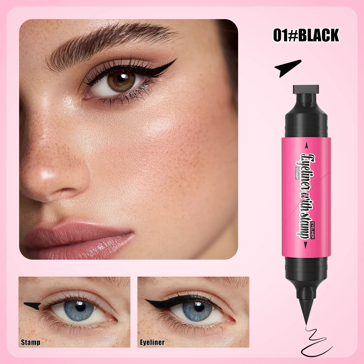 Dual-ended Stamp Eyeliner Waterproof Sweatproof Smudge Proof Quick Dry Liquid Eyeliner Natural Long Lasting Eye Makeup Cosmetics Qme 9604-1