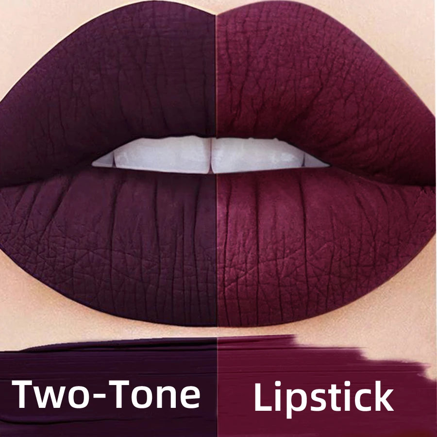 Two-tone Waterproof Velvet Nude Lipstick Sexy Purple Brown Pigments Qme