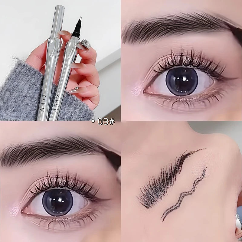 Ultra-fine 2 Point Silver Eyebrow Pen Liquid Wild Eyebrow Tattoo Waterproof 2 Fork Silkworm Brow Pen Easy To Grip Eye Makeup Qme 03 Grey Black