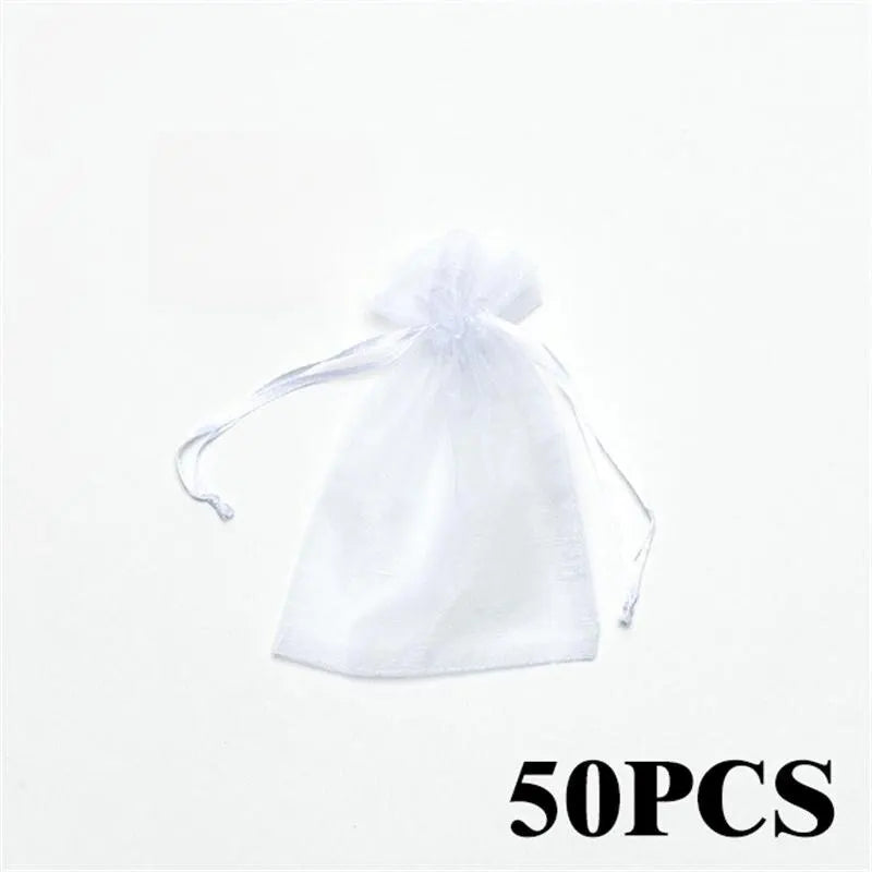 50pcs/Lot Multicolor Jewelry Packaging Bag 7*9 11*16 15*20cm Organza Bags Gift Storage Wedding Drawstring Pouches Wholesales Qme 7x9cm white
