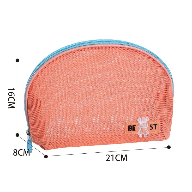 Hot Sale Portable Handheld Toiletries Bag Outdoor Travel Cosmetic Organizer Mesh Toiletry Organizer Trendy Beach Cosmetic Pouch Qme HalfRoundBagOrange