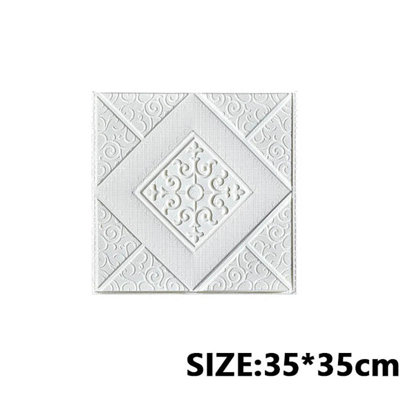 1Pcs 35*35cm Self-adhesive 3D Background Wallpaper Foam Wall Sticker Waterproof Moistureproof Living Room Decoration Qme White 5Pcs35x35cm