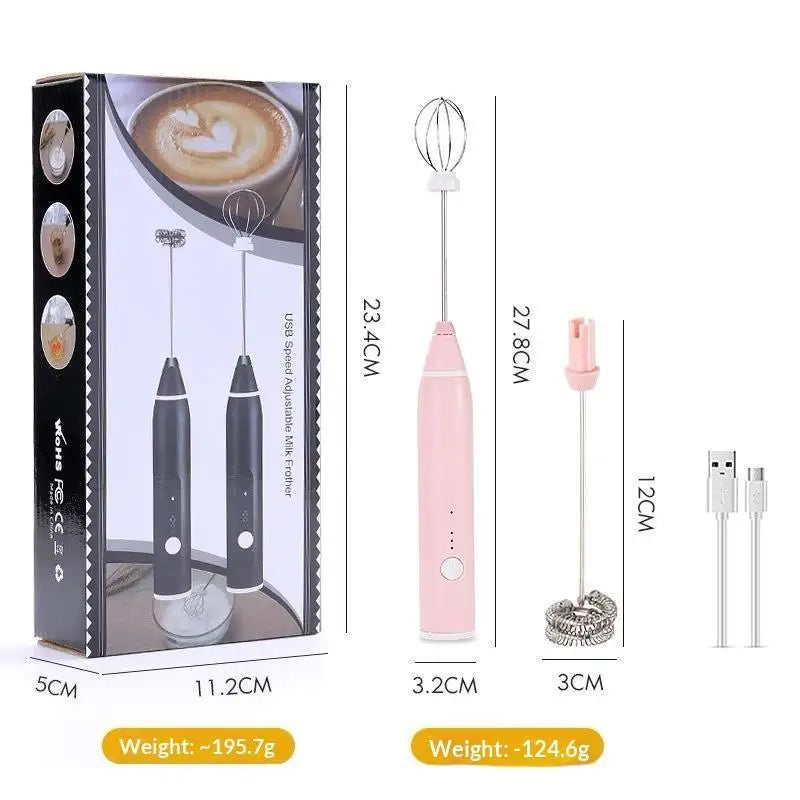 Rechargeable Handheld Electric Egg Beater 3 Speeds Stainless Steel Qme one size Pink