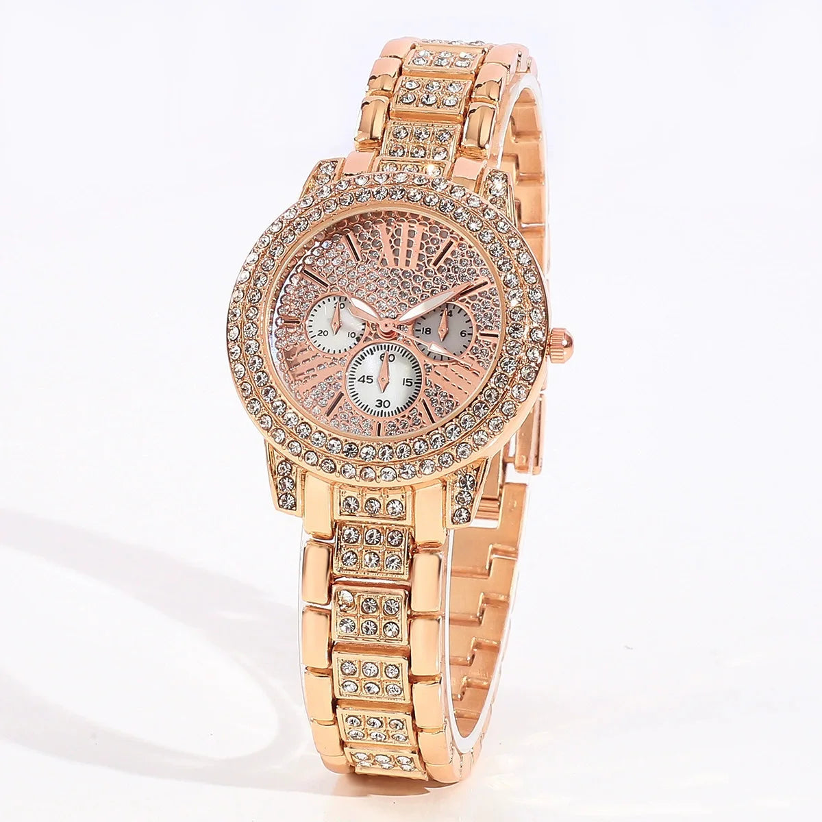 Affordable and high-end feel! Rose gold watch+necklace, earrings, ring, bracelet set Qme