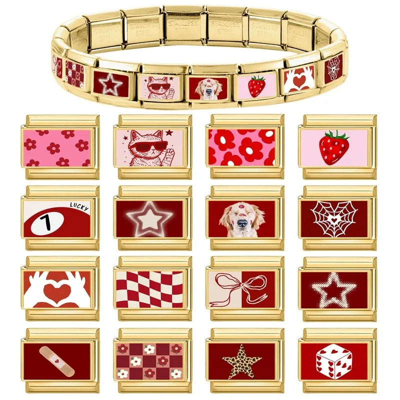 Fashion Personalized DIY Red Color Italian Charm Bracelet Good Luck Black Catd Dogs Bead 9mm Bracelet Stainless Steel Jewelry Qme