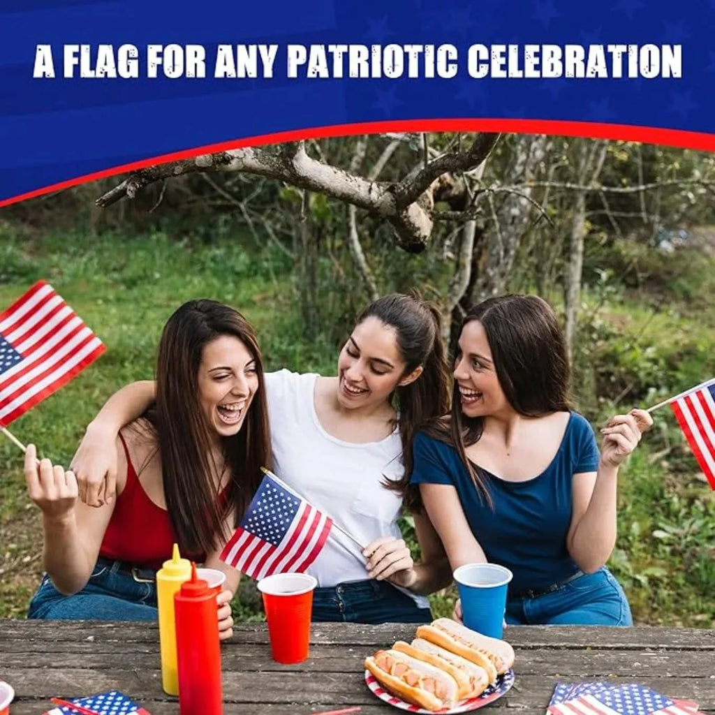 12PCS American Flag with Wooden Stick and Gold Spear Tip Durable Polyester for Indoor Outdoor Garden Party DIY Decoration Qme