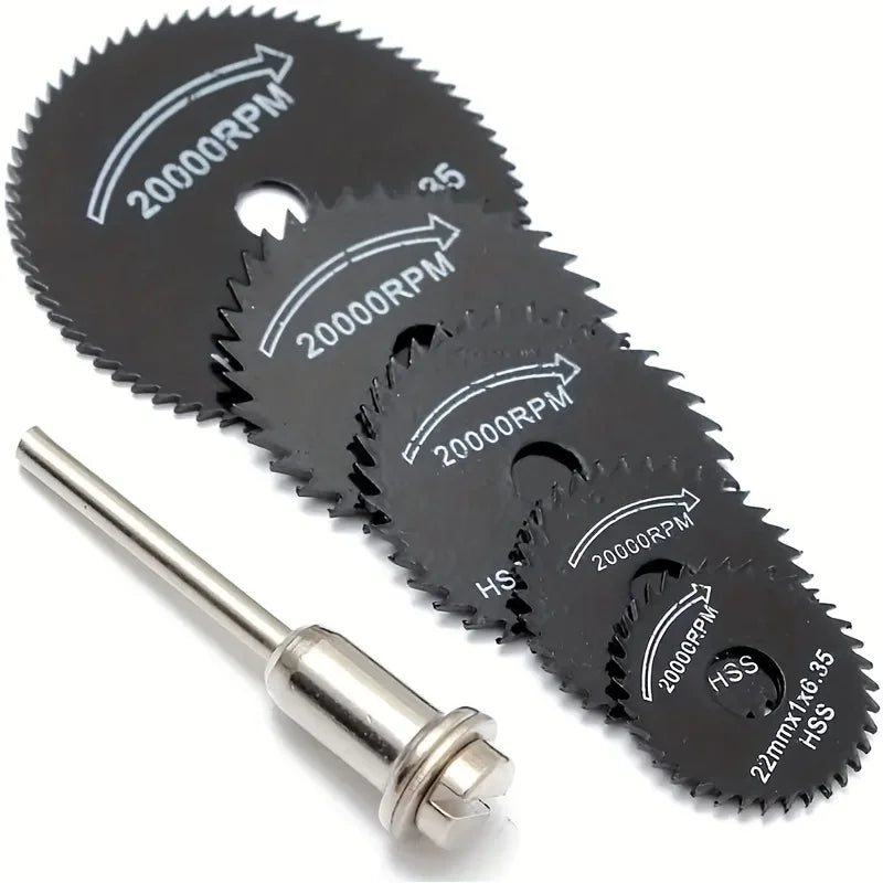 6-Piece High Speed Steel Mini Saw Blade Combination - Durable and Wear-resistant for Wood, Plastic and Metal, with Mandrel Qme