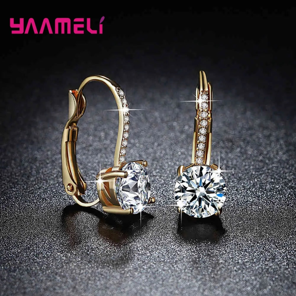 Exquisite Bright Crystal Gold Color 925 Sterling Silver Color Earrings Fashion CZ Rhinestone Jewelry For Women Wholesale Brincos Qme Yellow Gold