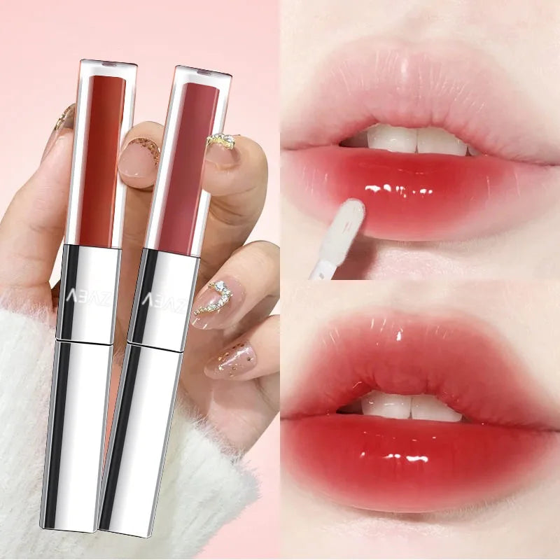 1 Double-end Matte Moisturizing Lip Oil Glaze Gloss Glass Shimmer Qme