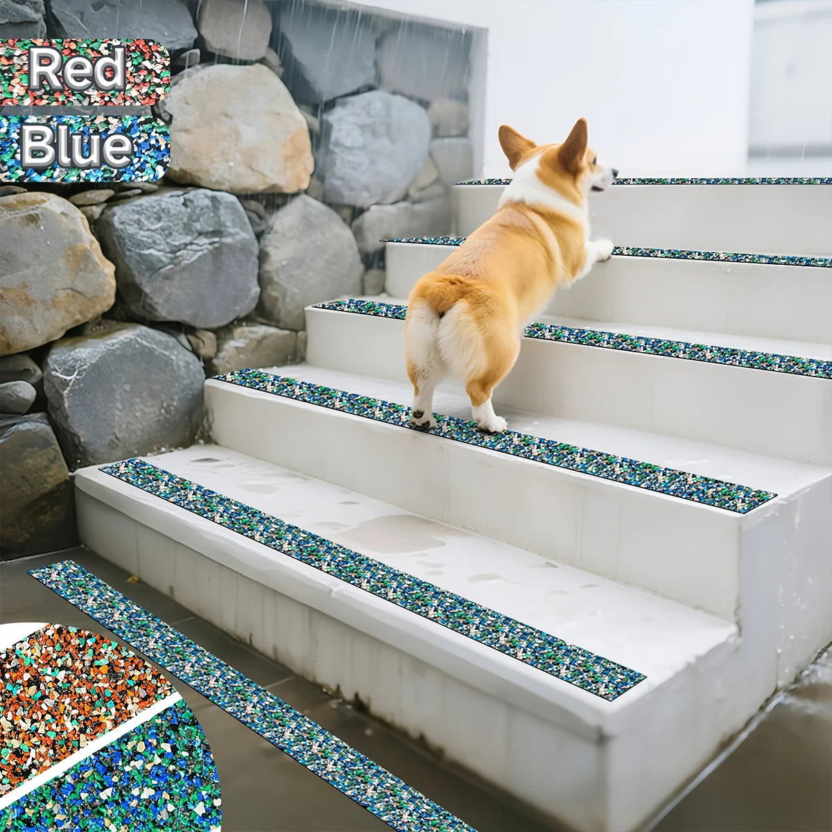 High Adhesion Anti-Slip Tape Red/Blue for Swimming Pool Boat Staircase Bathroom - Safe Traction with Temperature Resistance Qme