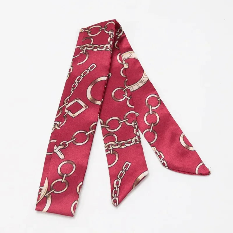 Skinny Scarf Hair Small Women Simple Handle Ribbon Fashion Printing Qme A-17