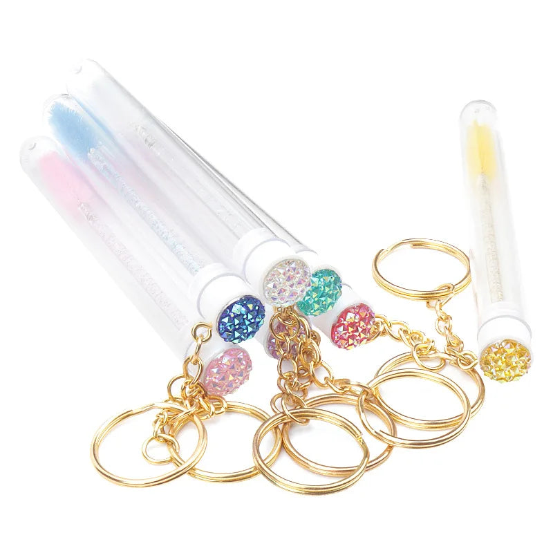 Reusable Eyelash Brush Tubes Gold Keychain Sparkling Lash Mascara Qme