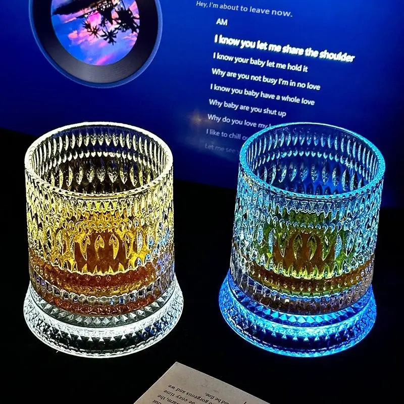 Vintage Glass 360 Rotating Cup Base Creative Glowing Rotation Light Qme