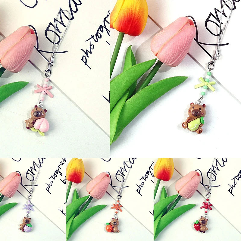 Kawaii Phone Rope Cartoon Capybara Phone Chain Anti-loss Mobile Phone Lanyard Fashion Cute Keychain Backpack Decoration Gifts Qme