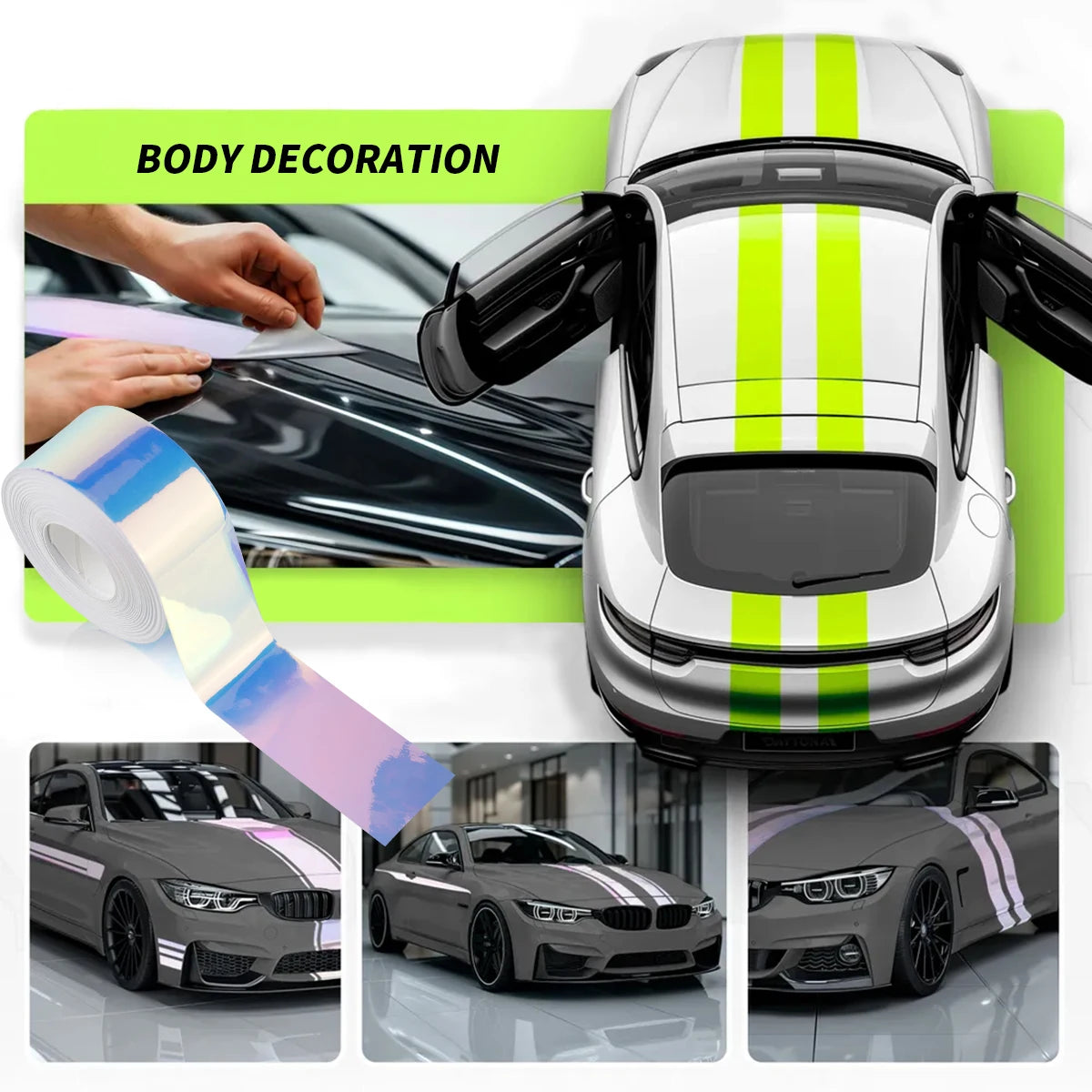 Glossy Colored White Black Pink Vinyl Sticker Self-Adhesive Waterproof Motorcycle Engine Hood Decal Car Design Decoration Qme