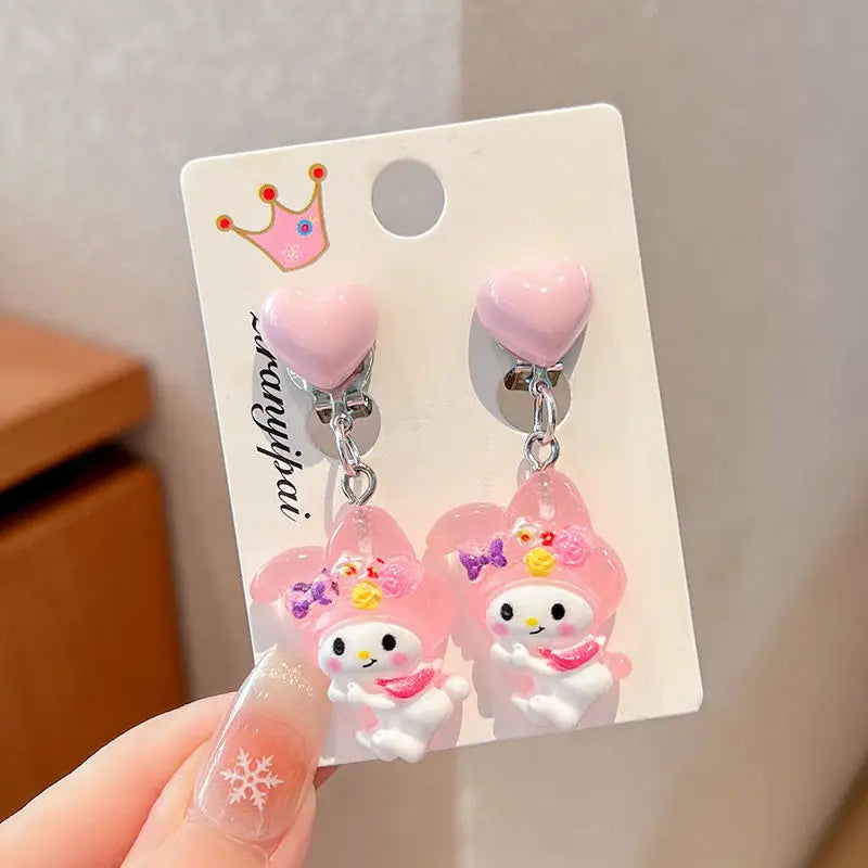 Hello Kitty Kuromi Cartoon Ear Clips Discomfort-free Fake Earrings Qme 16