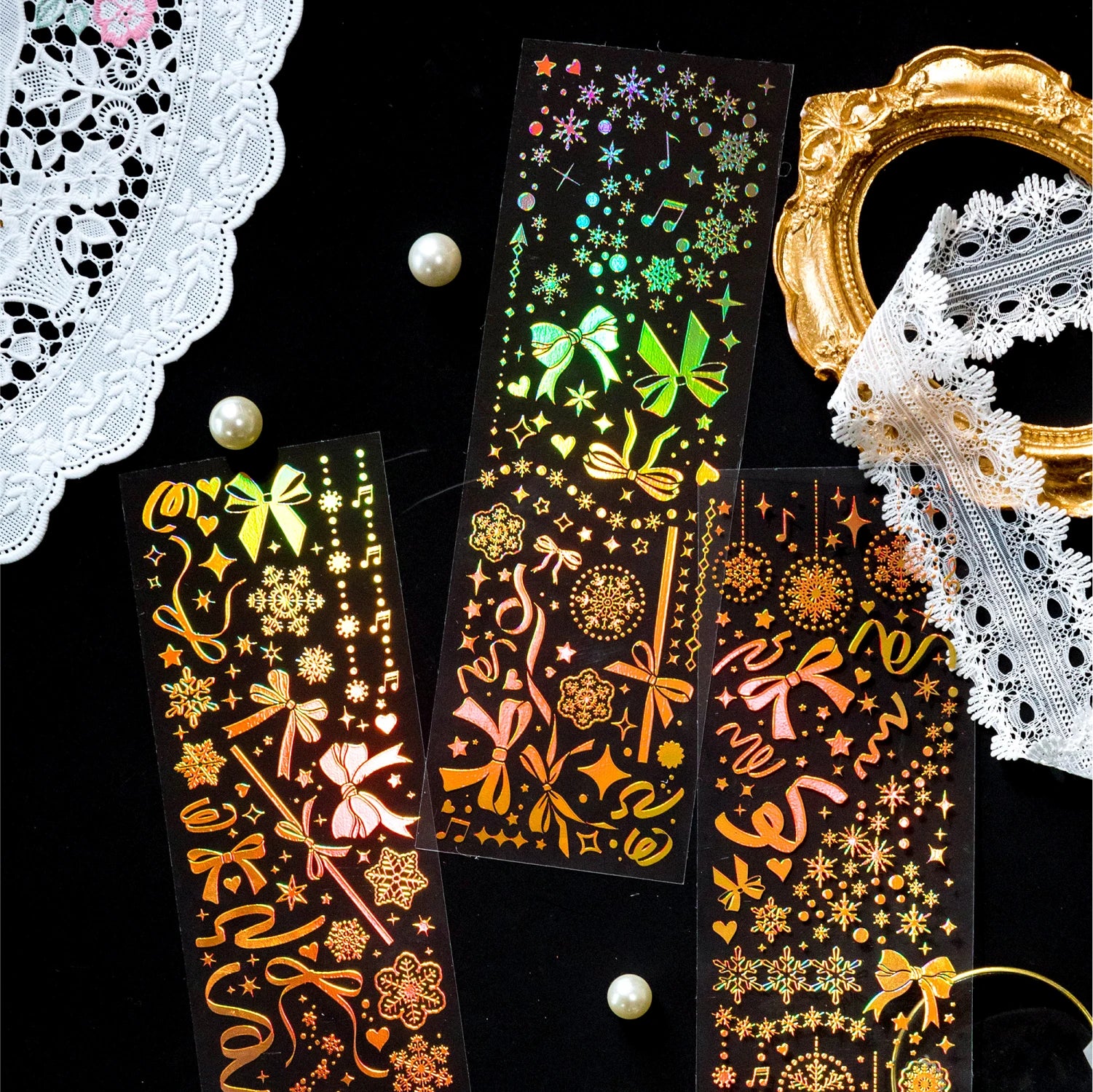 3pcs Waterproof Glittering Laser Cartoon Graffiti Dot Decorative Stickers for Scrapbooking DIY Photo Notebook Collage Stationery Qme