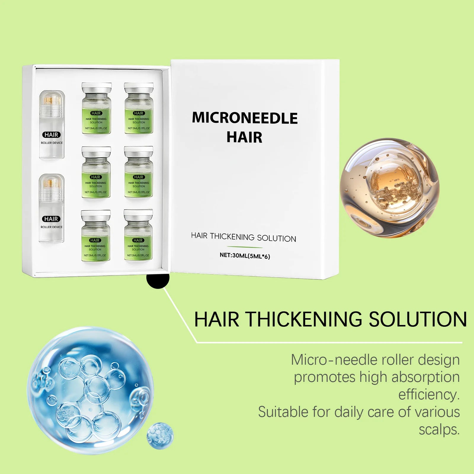 Hair Essential Care Serum Microneedle Roller Set Hair Follicle Care Nourishing Scalp Hair Care Hair Thicken Conditioner Essence Qme