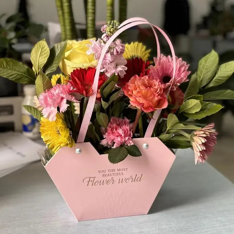 1Pc Portable Flower Basket Rose Flower Wrapping Box Gift Bag For Wedding Birthday Christmas Party Flower Bouquet Decor Supplies Qme