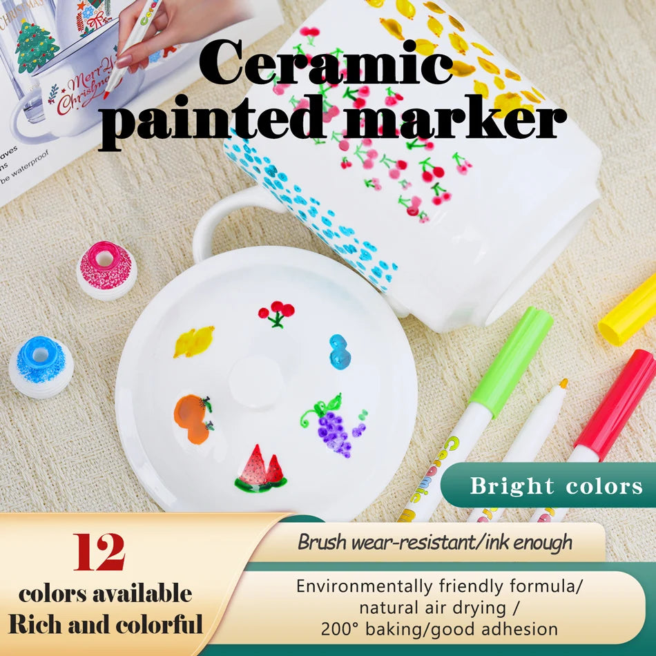 GN 12/24 Colors Ceramic Markers,Non-Toxic Ceramic Paint Pens,DIY Art Marker, for Rock Glass Porcelain Drawing Craft Supplies Qme
