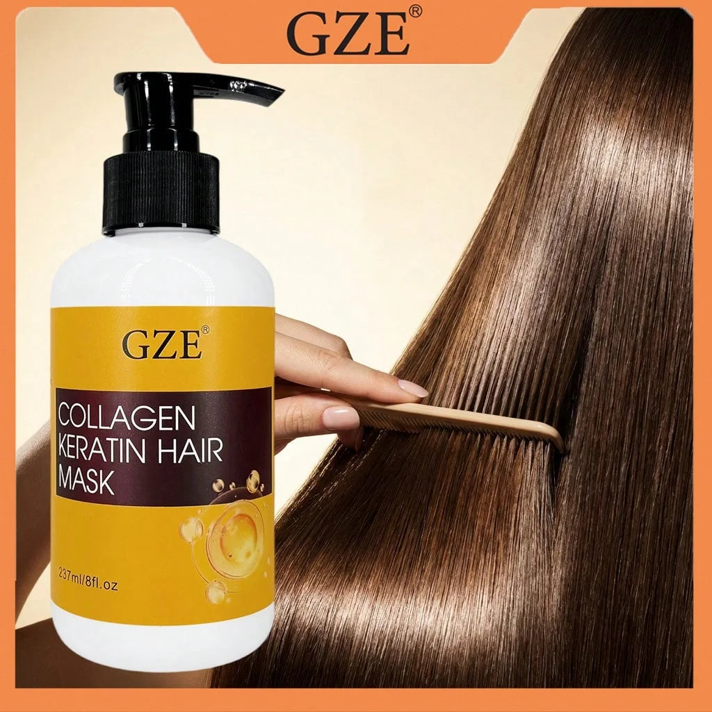GZE Collagen Keratin Deep Repair Hair Mask for Dry Damaged Hair, Intense Nourishing Treatment, Tames Frizz, Adds Shine Softness Qme