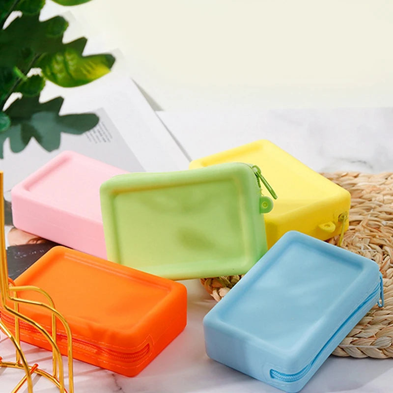Silicone Organizer Cosmetic Bag Waterproof Smooth Zipper Earphone Holder Color Wallet Coin Purse Portable Pouch Qme