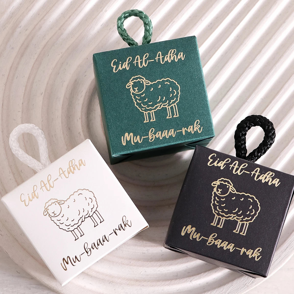 5-Piece Eid Gift Box Set - Decorated with a Golden Sheep Pattern, Perfect for Holding Candies, Chocolates, and Small Gifts It Is a Celebration of the Eid Al-Adha. Qme