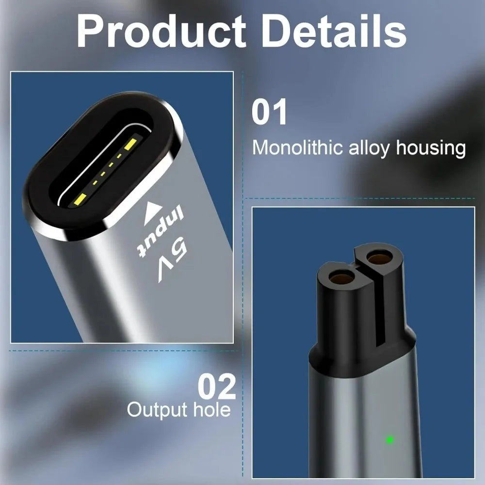 5V USB Type-C Shaver Charger Adapter Fit for Philips BT3238/15, QP2724, BT3230, MG7910, MG5910 OneBlade QP1424, X3001/90, S3243 Qme