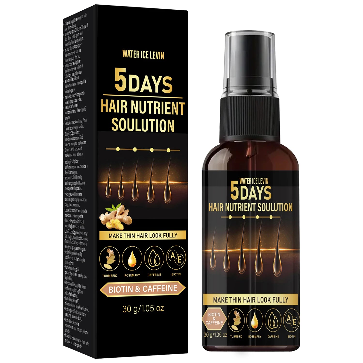 Biotin & Caffeine Hair Care Oil - Rosemary, Turmeric Infused, 5 Days Hair Nutrient Solution for Thicker Hair Qme black 30g
