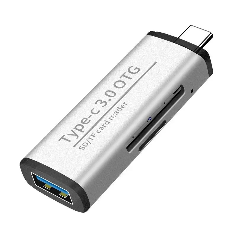 Multi-functional Type C OTG Card Reader with USB Female Interface for PC USB 3.0 Read TF Memory Card Reader Adapter Computer Qme TYPE-C3.1 silver