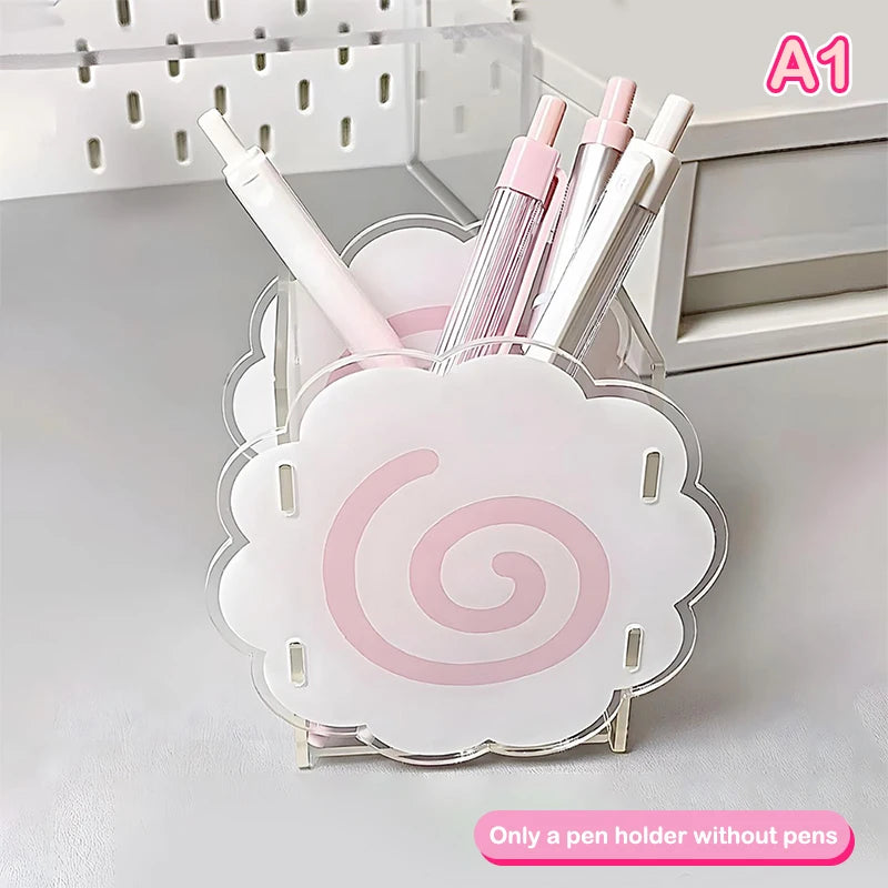 Spiral Design Acrylic Fish Cake Pen Holder Cute Cloud-shaped Qme A1