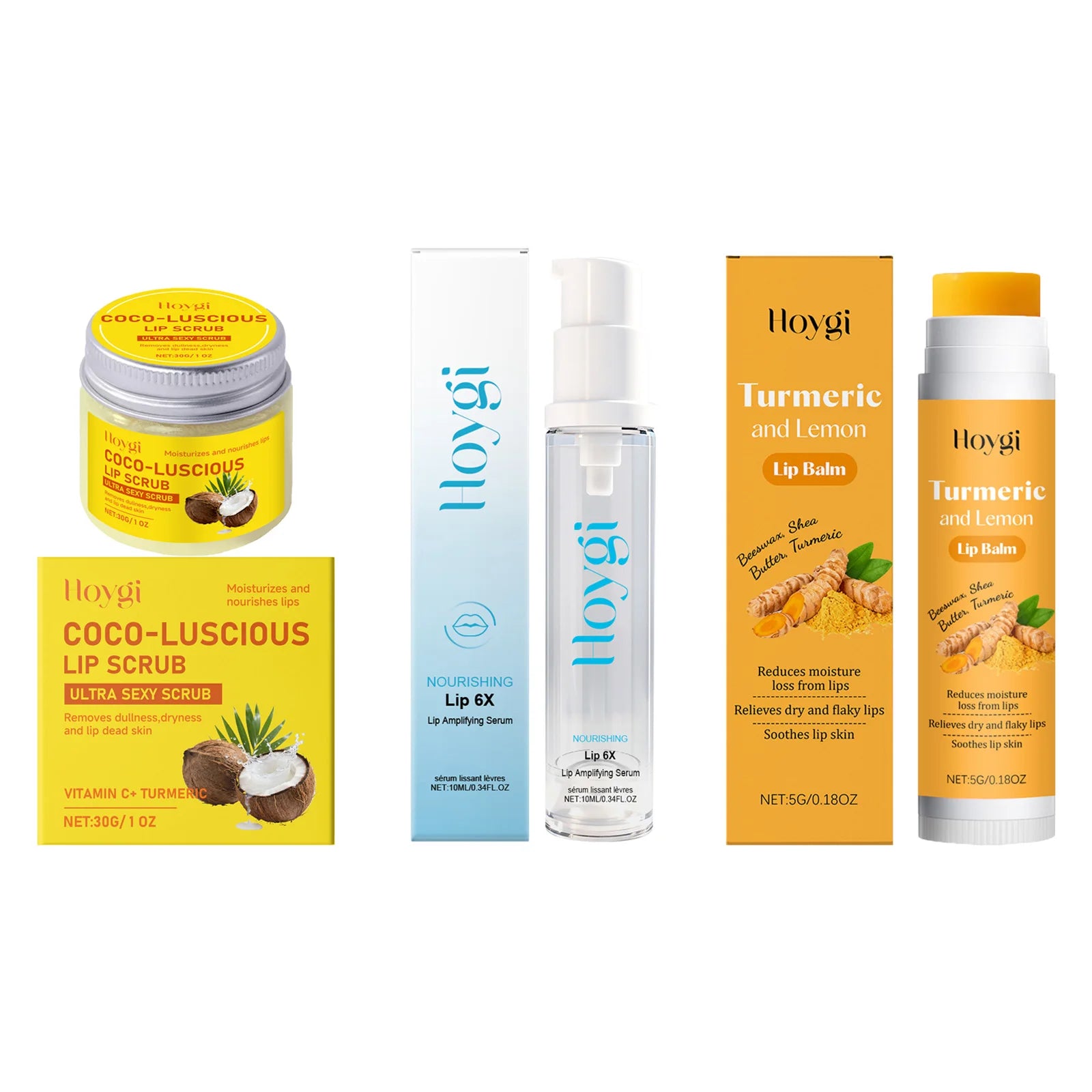 3-in-1 Lip Care Set Turmeric Nourishing Lip Balm Exfoliating Coconut Scrub & Hydrating Plumping Serum for Soft Smooth Lips Qme 3 IN 1