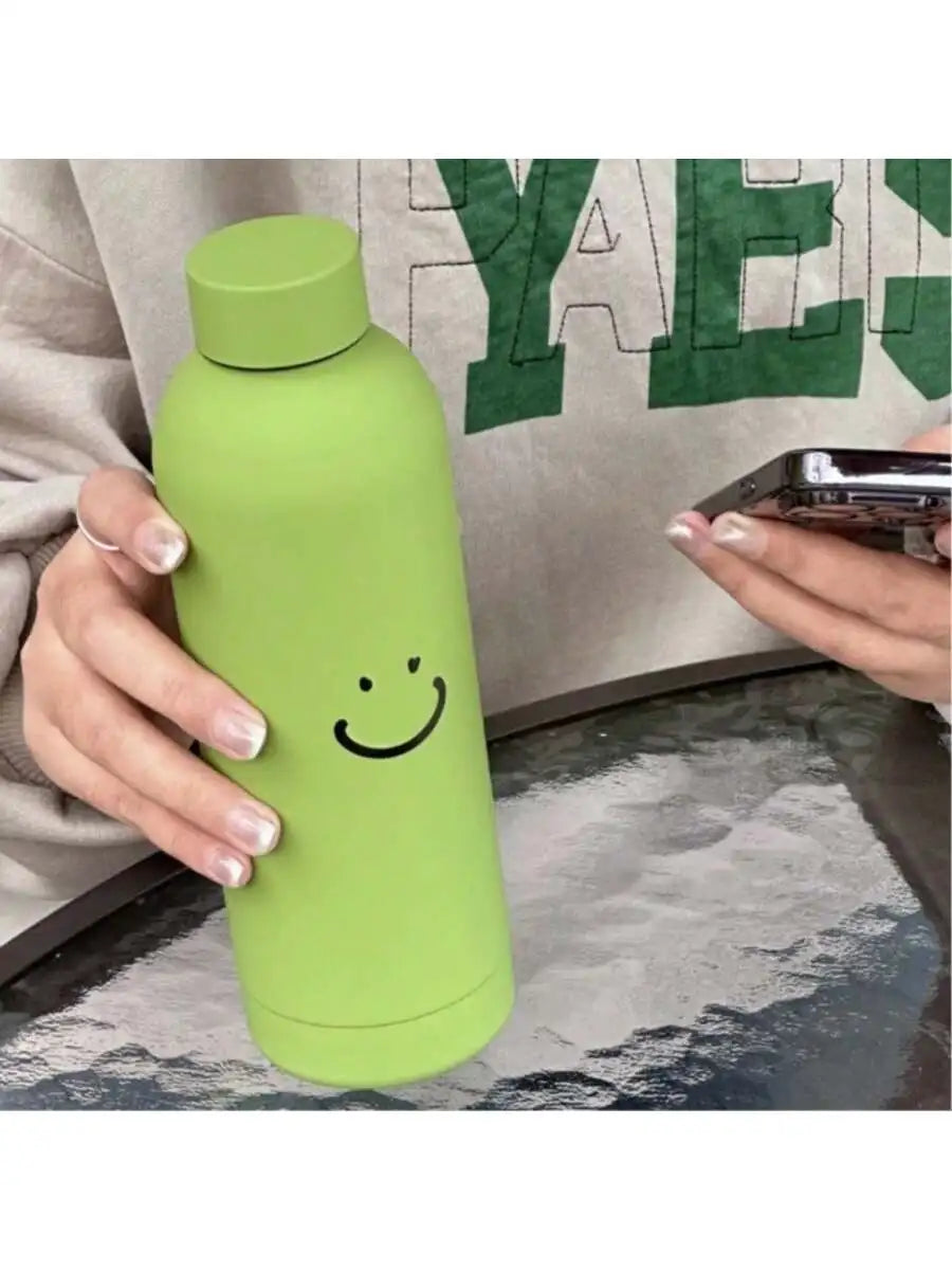 Simple Smile Pattern Portable Thermos Cup Couple Water Large Capacity Qme Blue 501-600ml