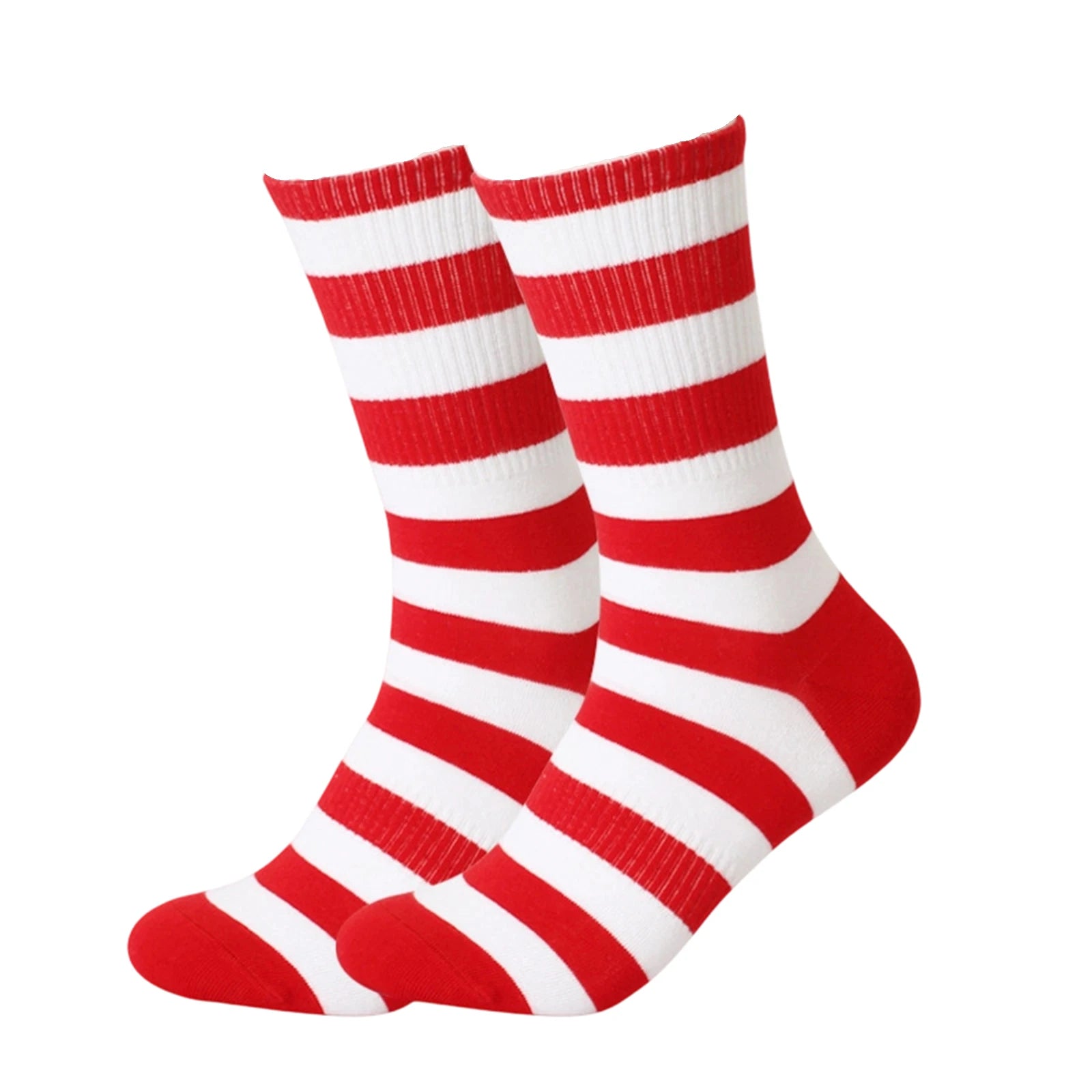 Men's American Independence Day Theme Mid-length Socks Color Blocked Striped Casual and Versatile Elastic Cotton Middle Socks Qme Red One Size