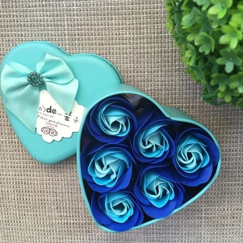6Pcs Heart-shaped Rose Gift Box Simulated Rose Soap Flower Mother's Day Rose Gift Box Valentine's Day Rose Gift Wedding Souvenir Qme