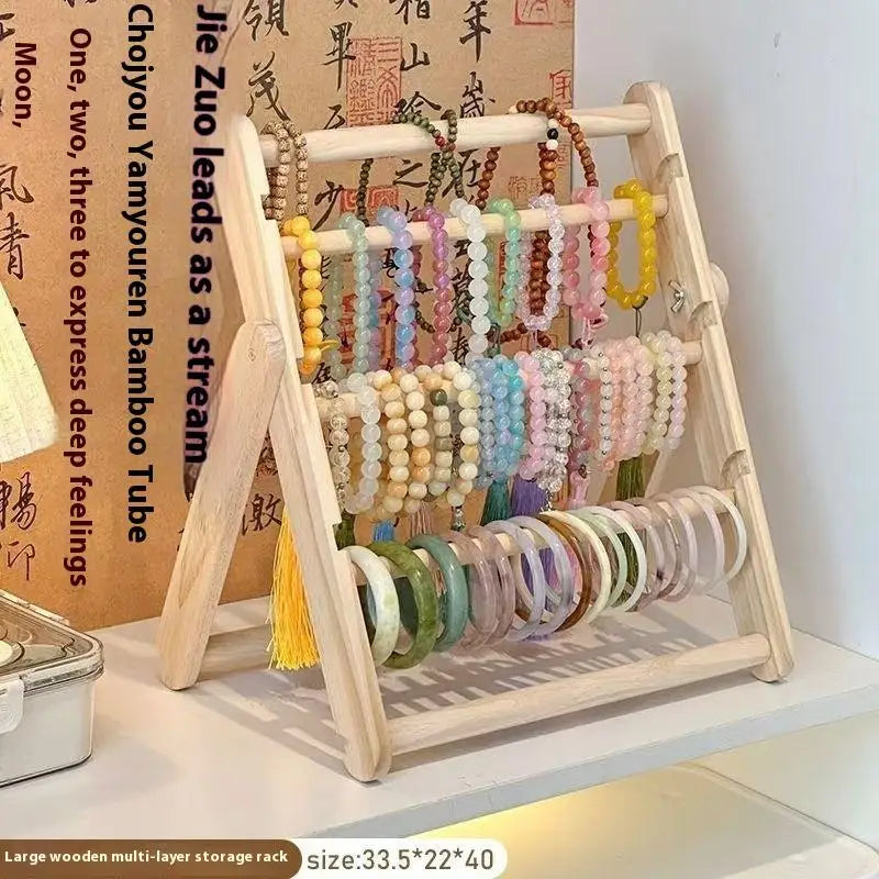 Wooden Headband Storage Rack Display Stand 2 Layer Home Use Hair Accessories Jewelry Headwear Exhibition Rack Jewelry Storage Qme