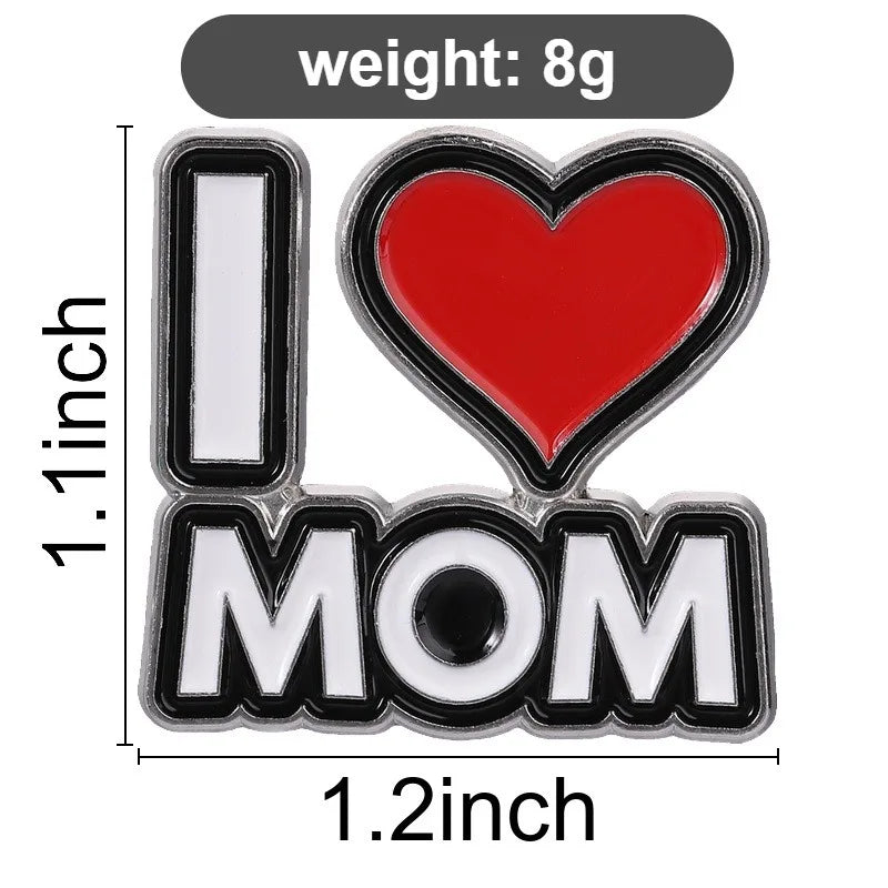 Letter I Love Mom Enamel Lapel Pin Red Heart Brooch Metal Badge Backpack Hat Decoration Jewelry Souvenir Gift for Mothers Qme