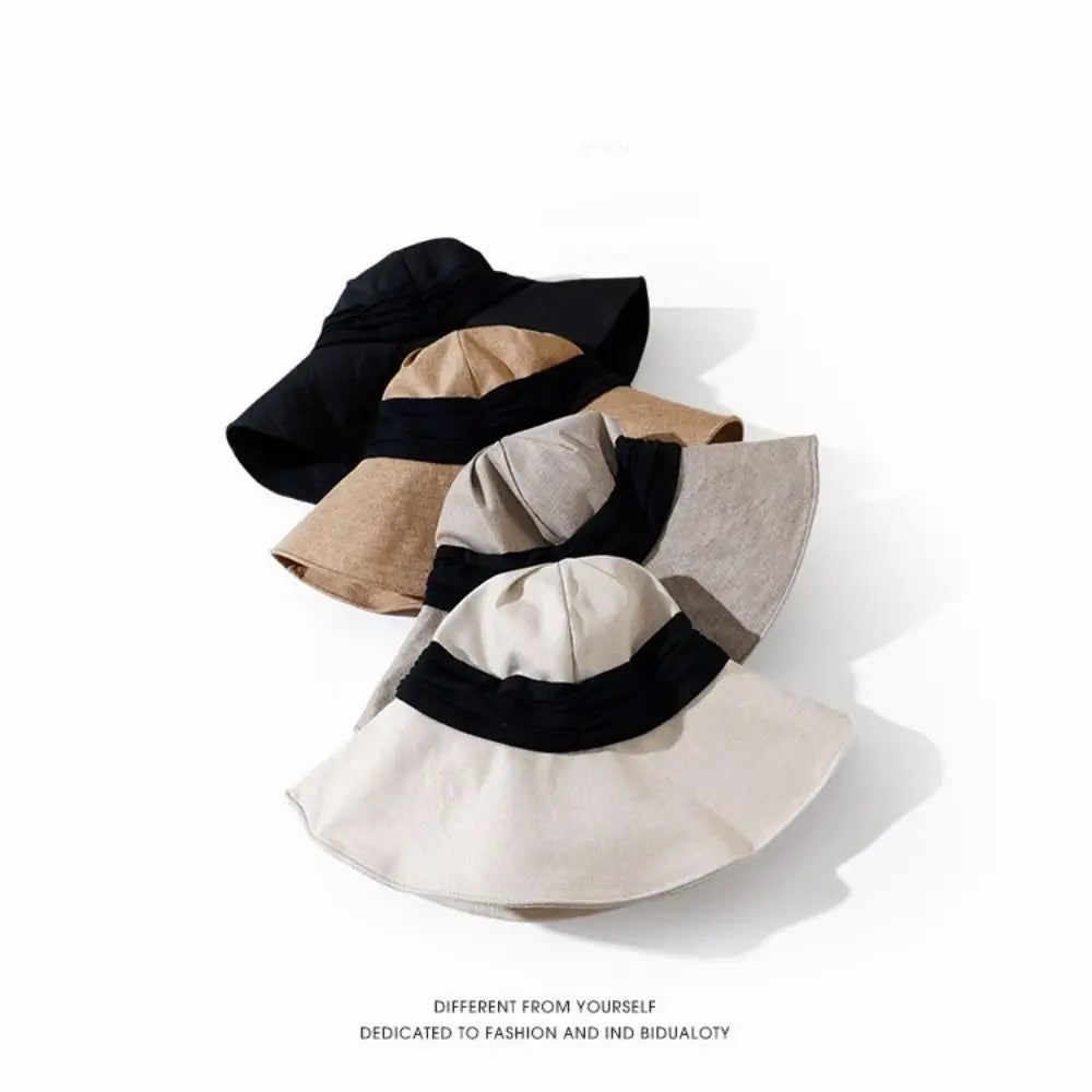 Solid Color Cotton Linen Fisherman Hat Cotton Linen Wide Brim Sunshade Hat Breathable Sun Protection Summer Sun Hat Ladies Qme