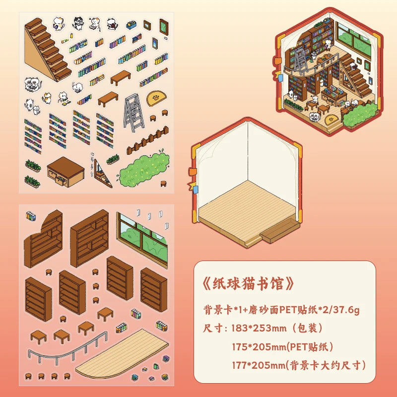 2.9D Landscape Sticker Cartoon Cabin Scene DIY Sticker Stacking Pasting Festival Birthday Gift for Kid Child Qme D