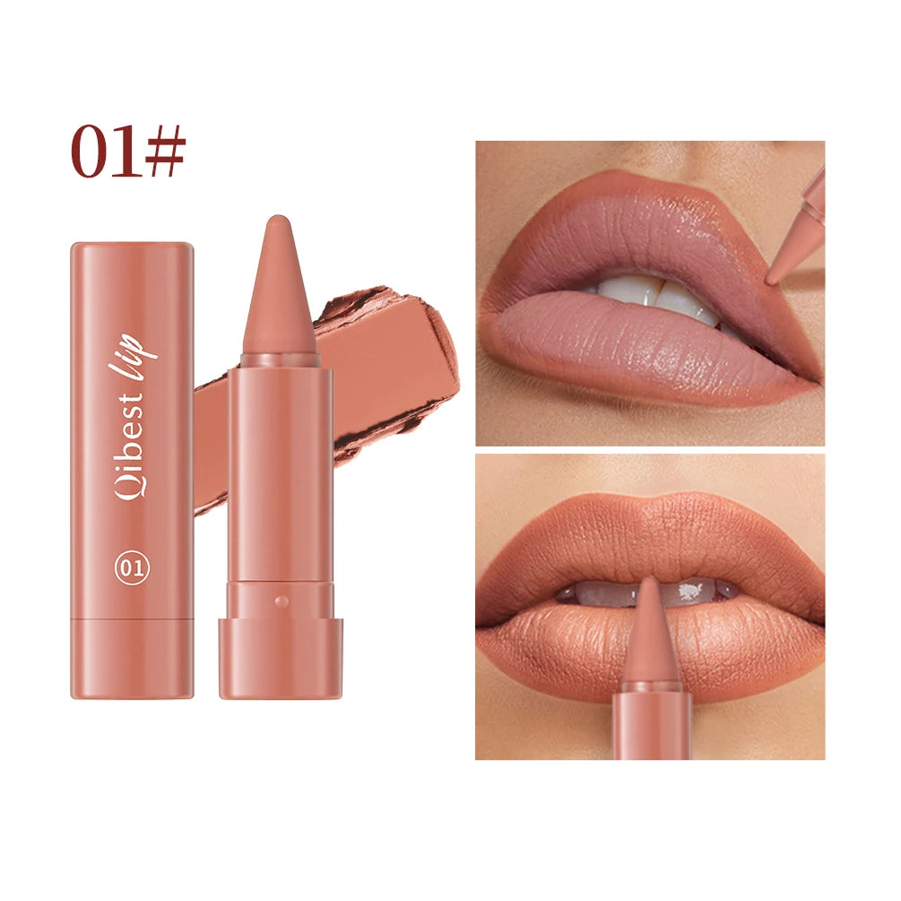 QIBEST Tapered Gradient Lipliner Long Lasting Matte Nude Brown Red Lipstick Waterproof Contouring Tint Lipliner Makeup Lip Stain Qme 01
