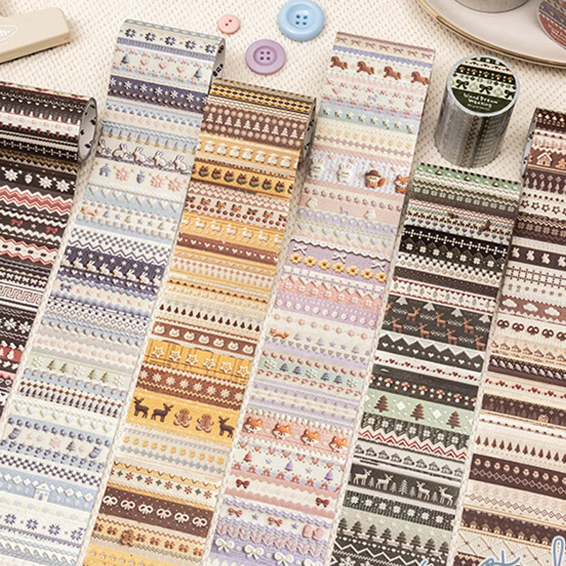 Vintage Knit Texture Die-Cut Washi Tape, Soft Style Journal Base & Section Decoration, Healing Stationery Qme