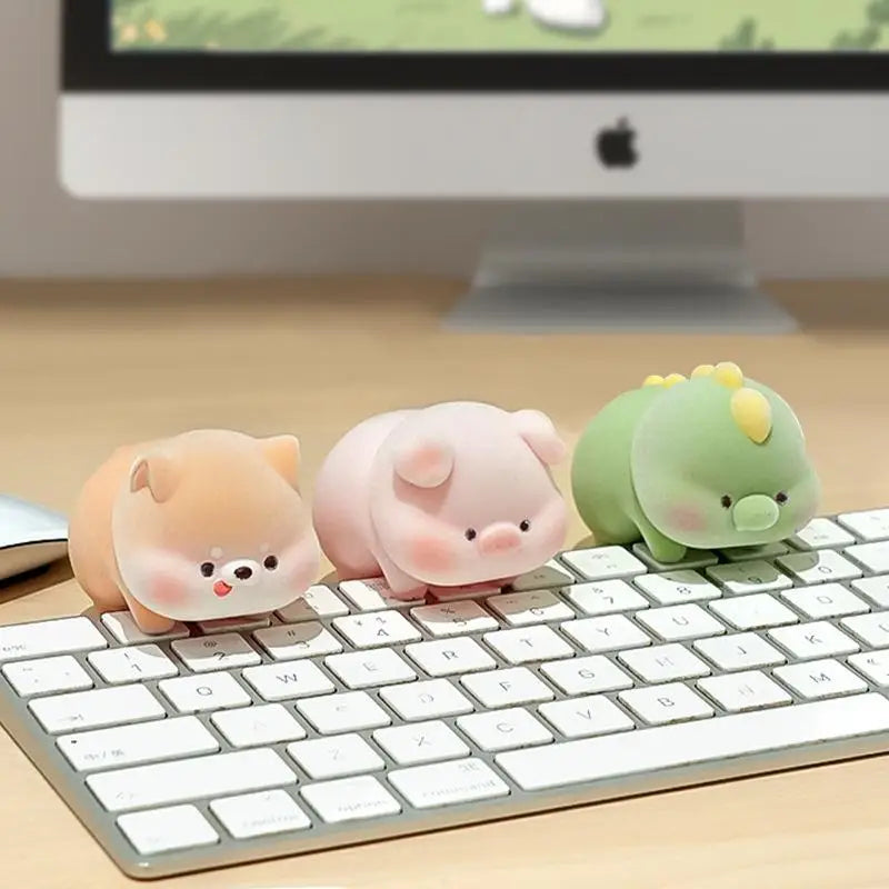 Doll Flocking Computer Monitor Decoration Panda Dog Desk Ornament Qme