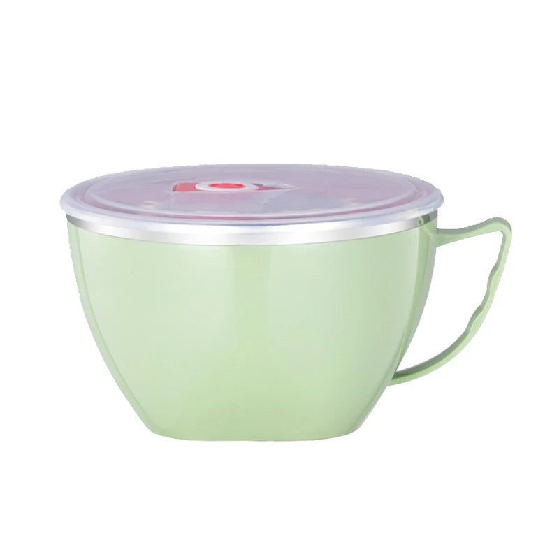 Stainless Steel Bowl with Handle Solid Color Anti Scalding Instant Noodles Mixing Bowl Kitchen Tableware Food Accessory Qme Green 5PCS