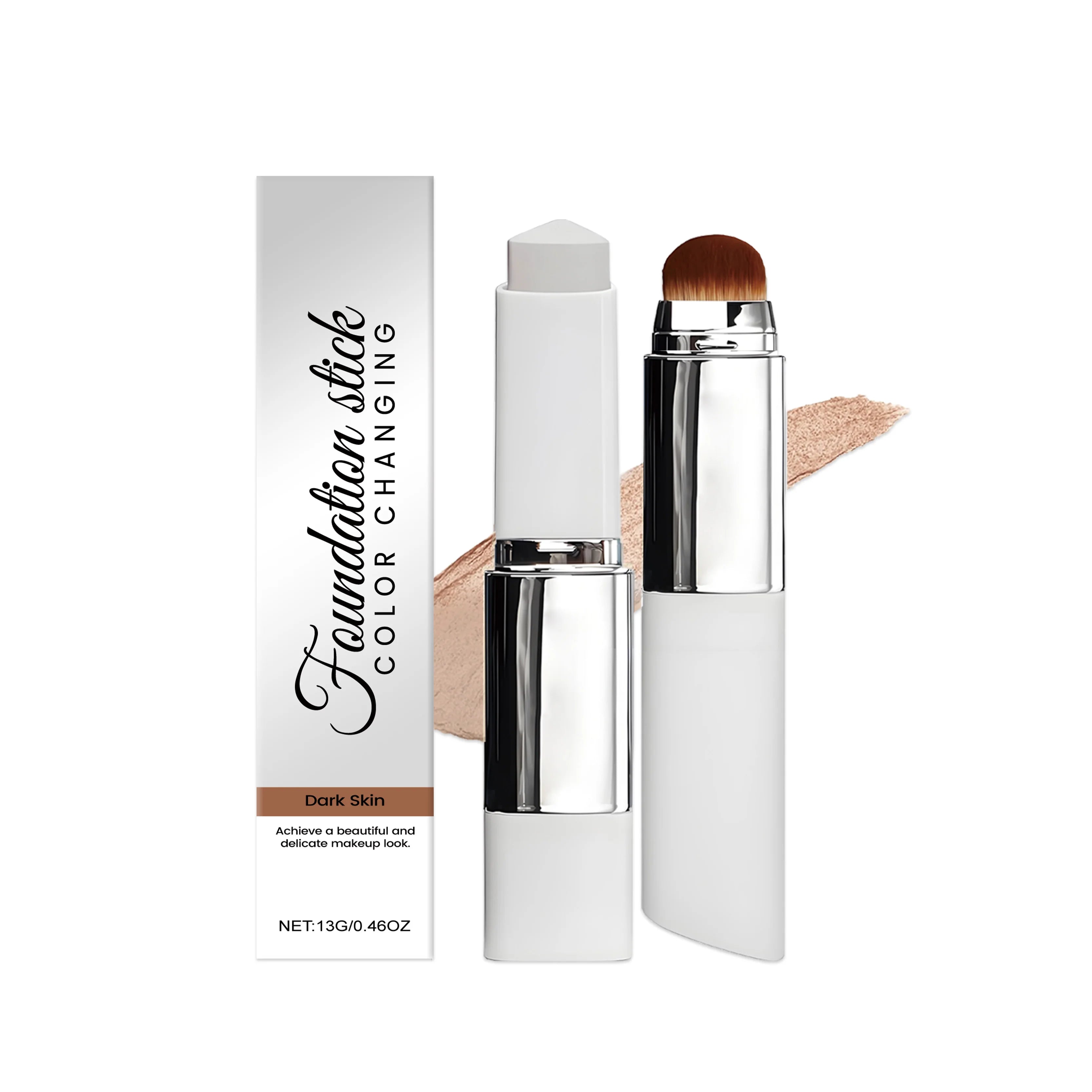 Foundation Make-Up Stick Double Head with Brush 3 Colors Lightweight Moisturizing Brighten Matte Concealer 2IN1 Foundation Stick Qme Dark Skin